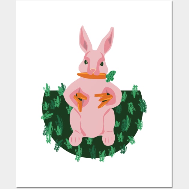 Pink rabbit loves carrots Wall Art by Nosa rez